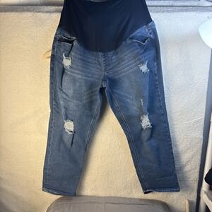 EUC Time and Tru Maternity Jean Shorts Women's XL 16-18 Distressed Ripped Stretc